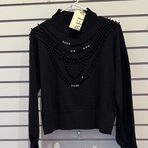 Chic Black Beaded Turtleneck Sweater by